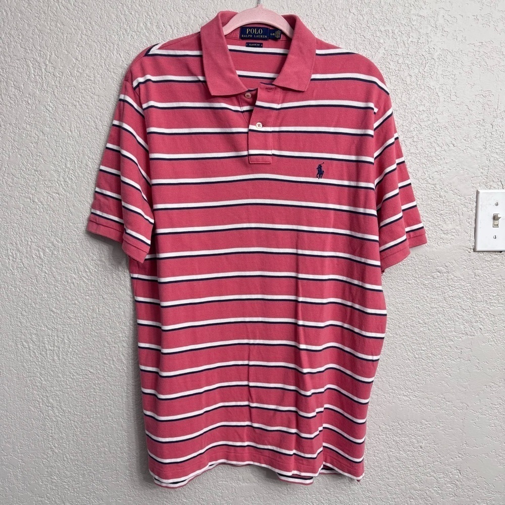 Polo Ralph Lauren Striped Shirt Men’s Large L Salmon Navy White